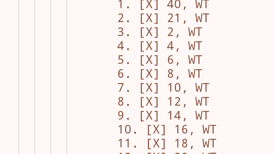 A screenshot of the first chunk of a knitting pattern in the Orgzly app, pattern to follow in a code block
